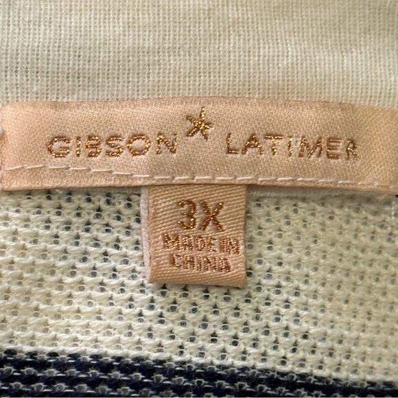 Gibson Latimer Plus Size 3X Blue Striped Pullover Sweatshirt with Lace Up Side - Picture 6 of 7